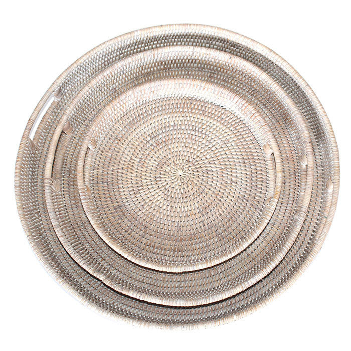 Round Tray Set 3 - White Wash - Blue Rooster Trading