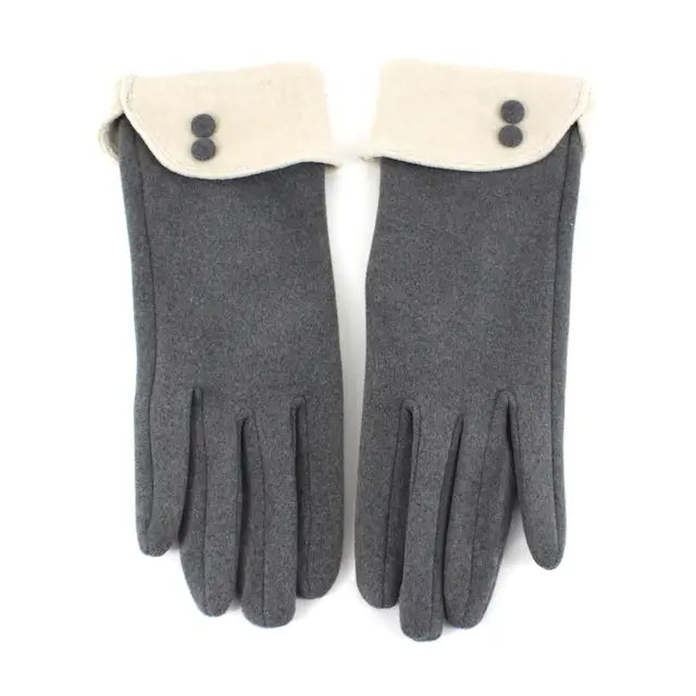Grey Folded Ivory Trim Gloves