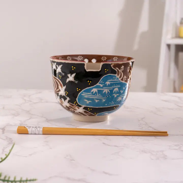 Crane Donburi Bowl with Chopsticks