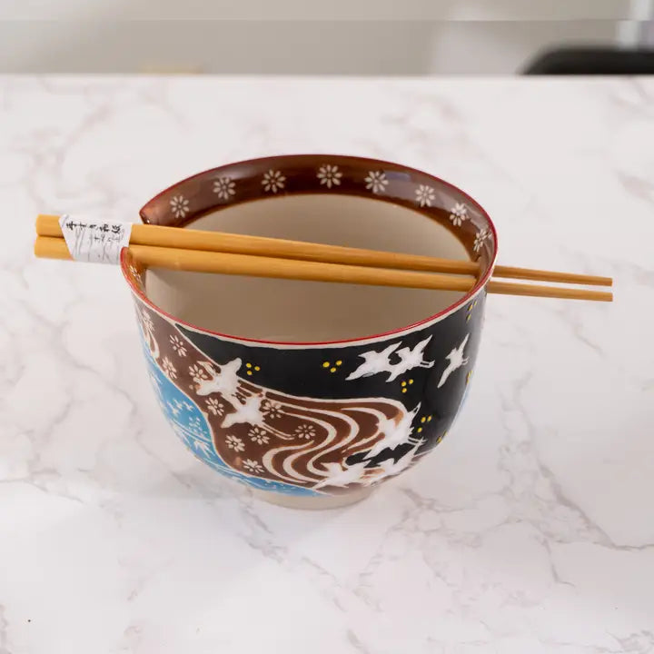 Crane Donburi Bowl with Chopsticks