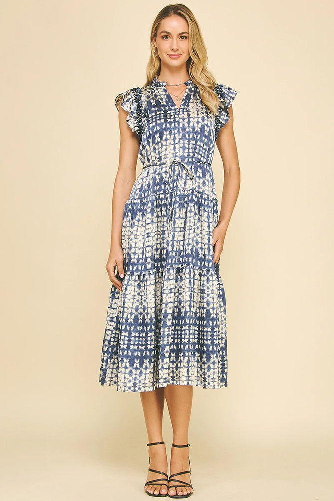 Patterned Ruffle Midi Dress