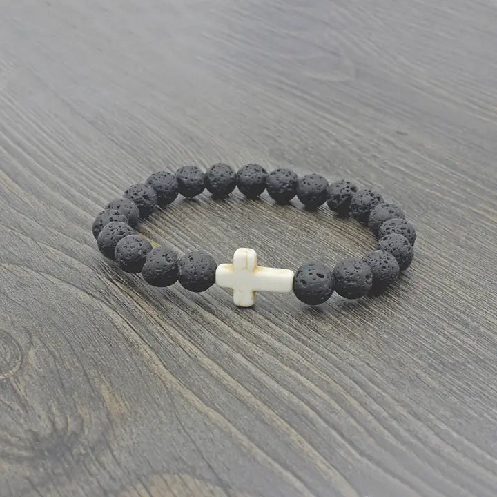 Lava Stone Cross Bead Bracelet