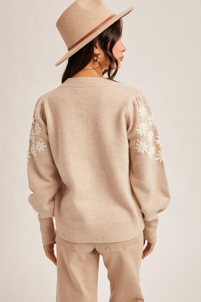Floral Embroidery Bubble Sleeve Sweater