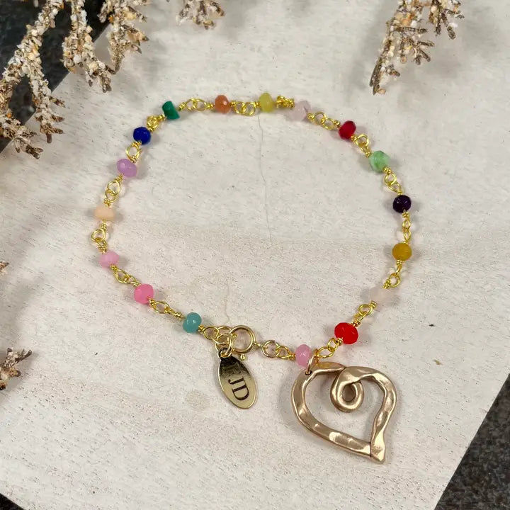 Heart Charm Jade Beaded Bracelet