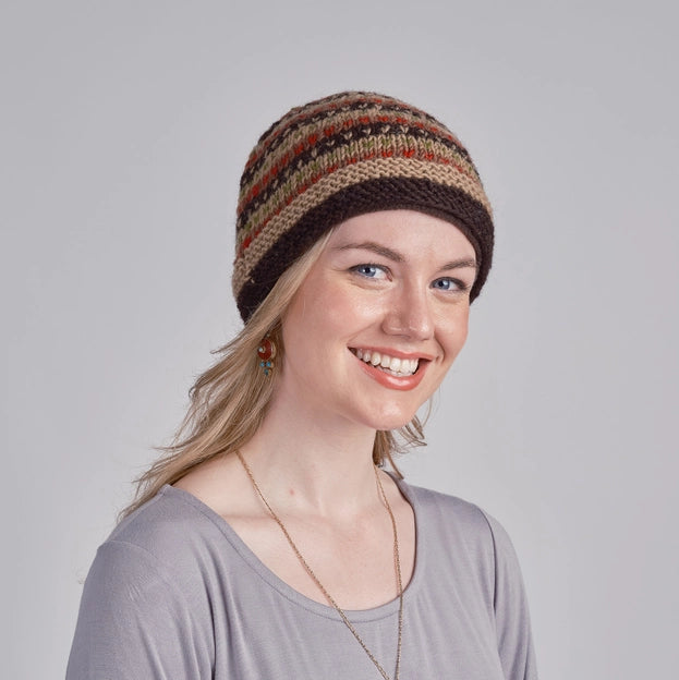 Brown Stripe Knit Beanie