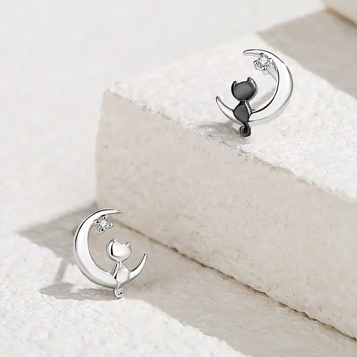 Moon Cat Stud Earrings