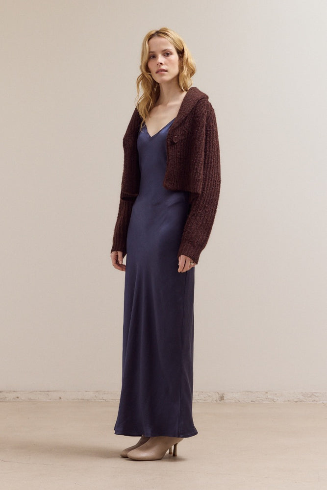 Brown Cropped Shawl Collar Cardigan