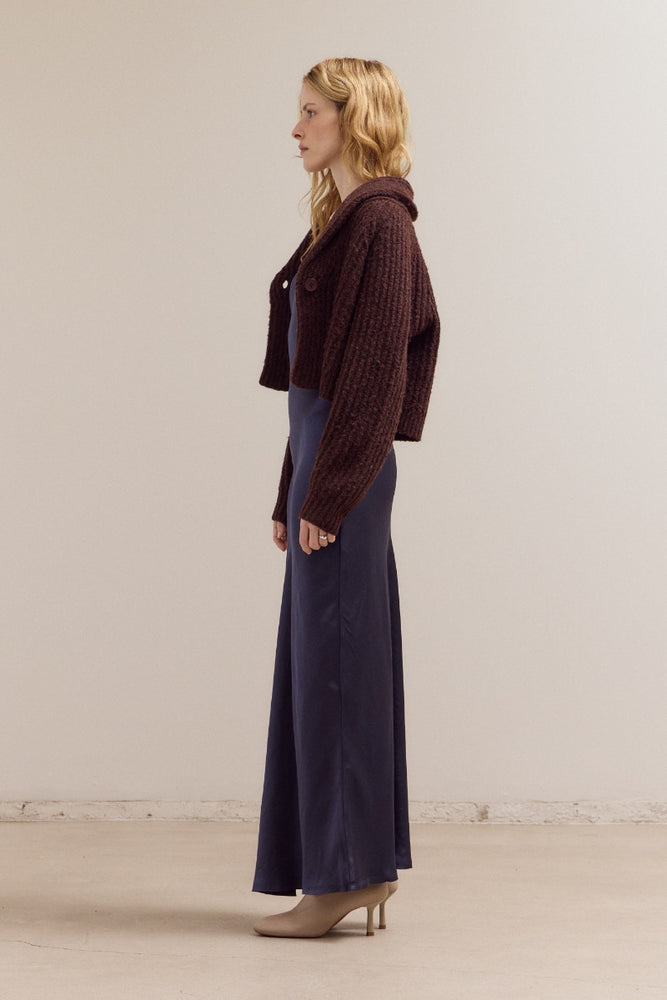 Brown Cropped Shawl Collar Cardigan