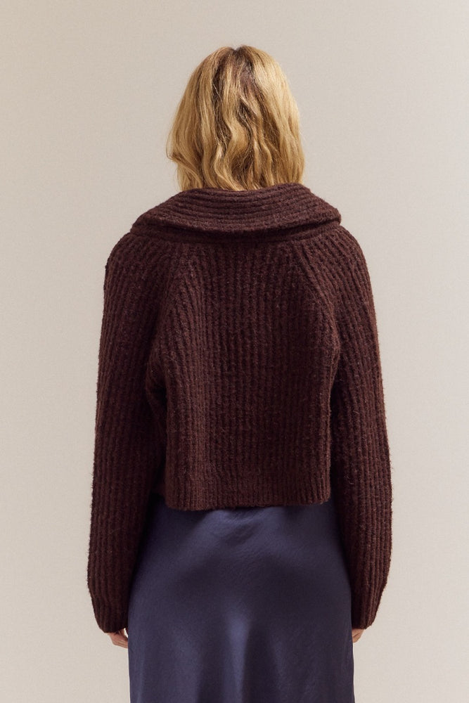 Brown Cropped Shawl Collar Cardigan