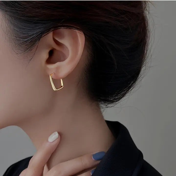 Gold Minimalist Square Hoop Earrings