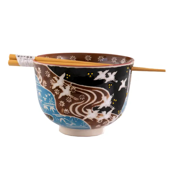 Crane Donburi Bowl with Chopsticks
