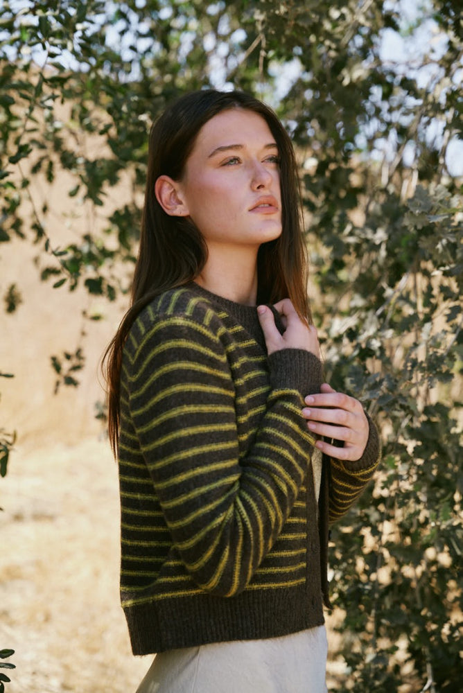 Chestnut Striped Button Up Cardigan