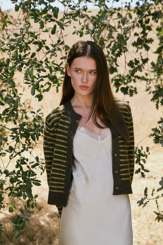 Chestnut Striped Button Up Cardigan