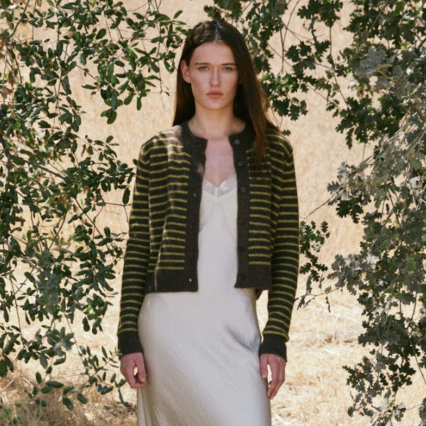 Chestnut Striped Button Up Cardigan