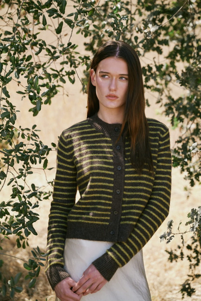 Chestnut Striped Button Up Cardigan