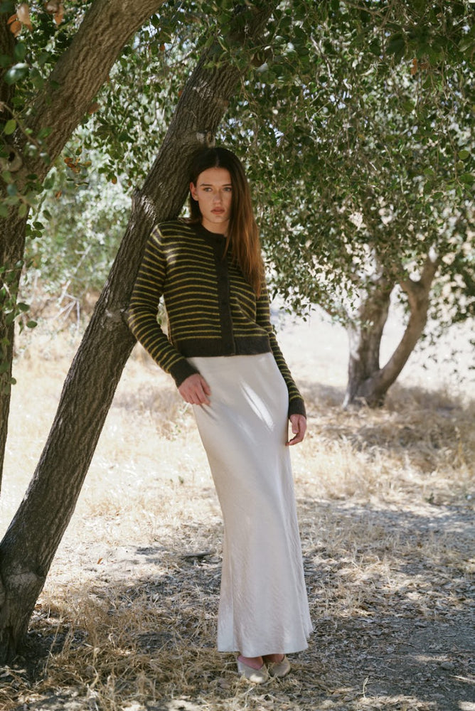 Chestnut Striped Button Up Cardigan