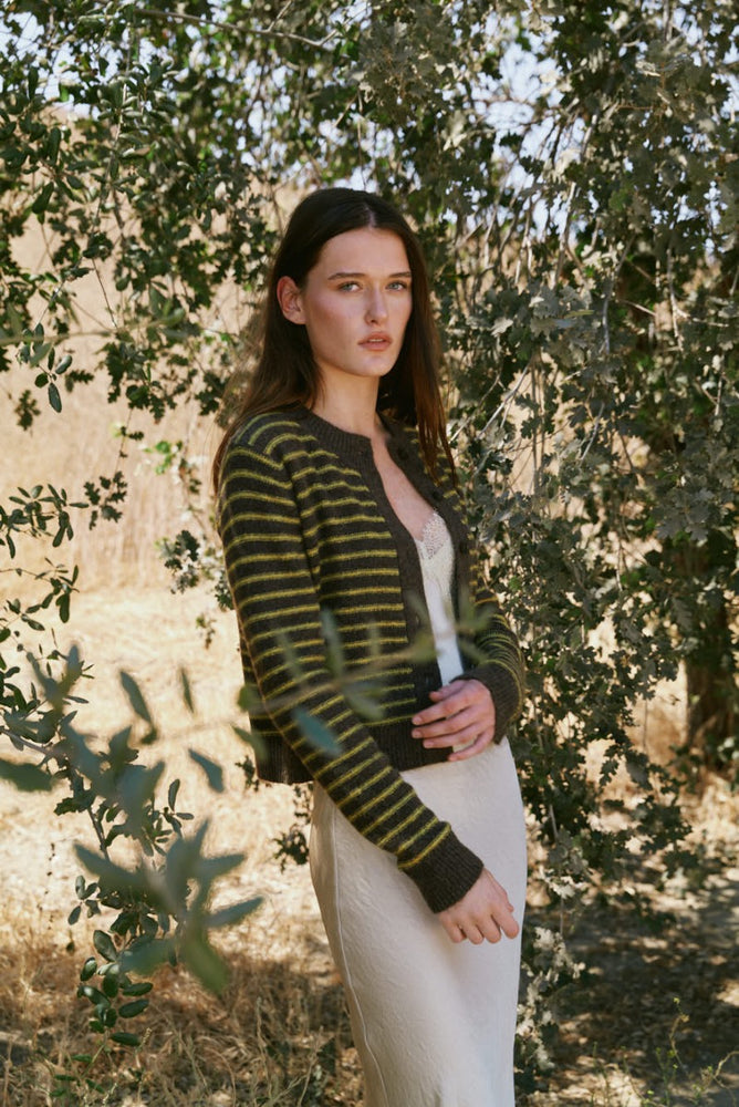 Chestnut Striped Button Up Cardigan