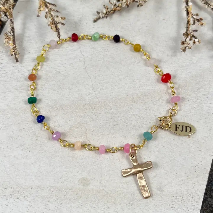 Cross Charm Jade Beaded Bracelet