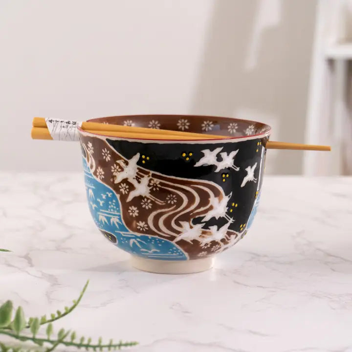 Crane Donburi Bowl with Chopsticks