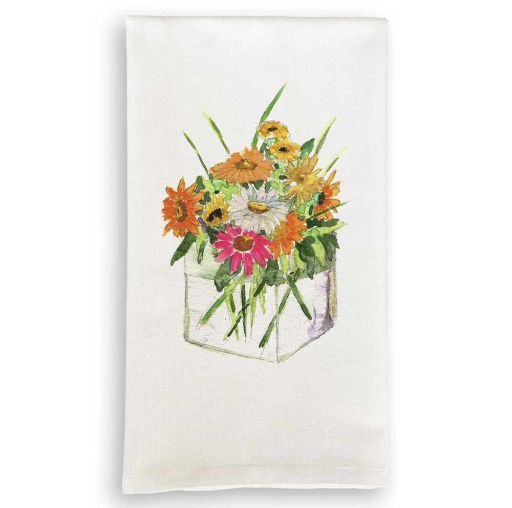 Square Vase w/Flowers Kitchen Towel