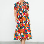 Sandra Smocked Multicolor Print Dress