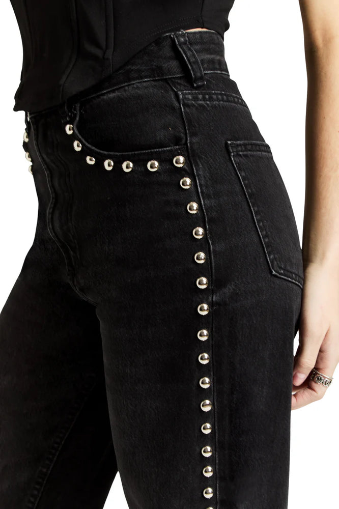 Stud Side Seam Wide Leg Jeans