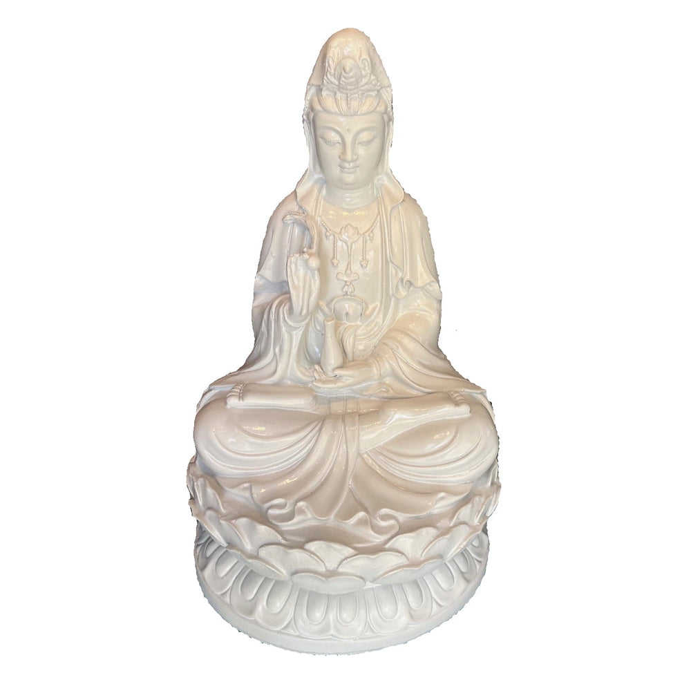 Sitting Kwan Yin White Resin Statue