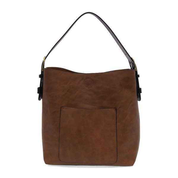 Pecan Hobo Handbag With Black Handle