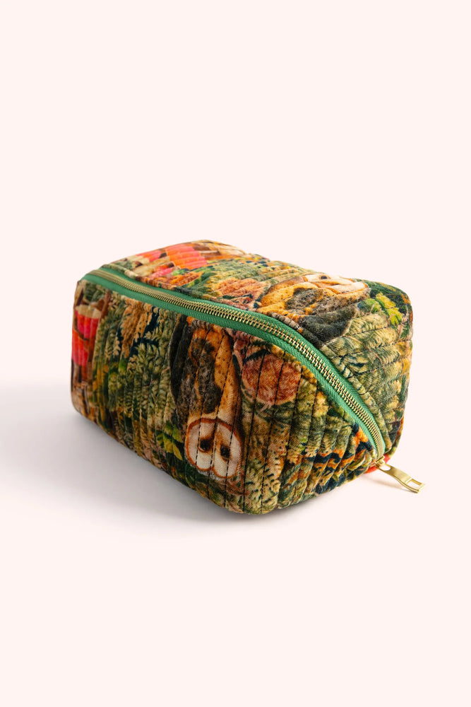 Wild Woodland Owl Velvet Quilted Makeup Bag