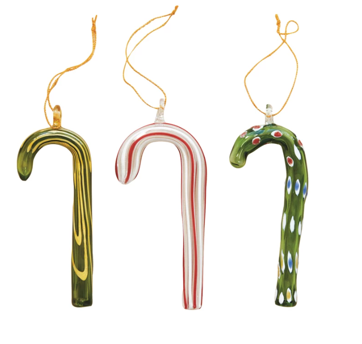 Cane Ornament W/Stripes Assorted