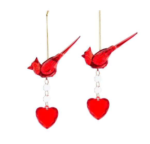 Cardinal W/Heart Dangle Ornament Assorted