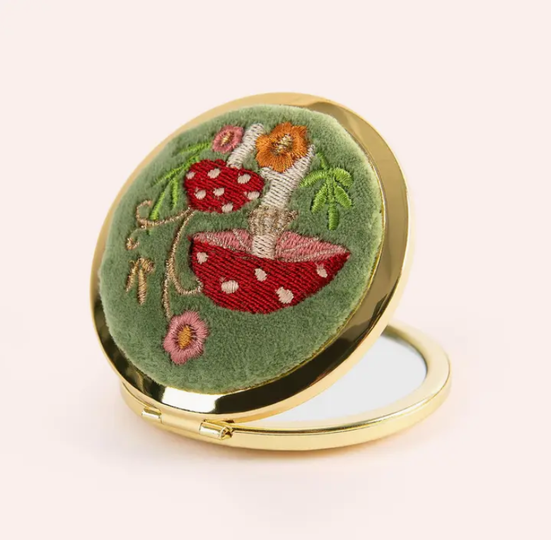 Embroidered Compact Mirror Toadstool