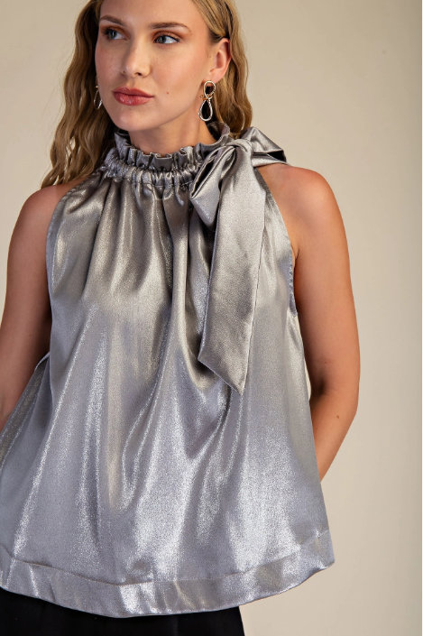 Ruffle Neck Tie Sleeveless Top