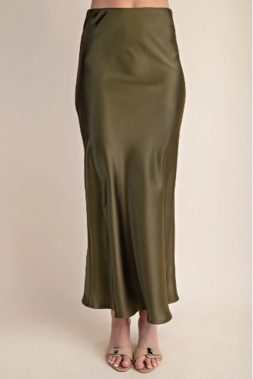 Waist Elastic Band Midi Satin Skirt