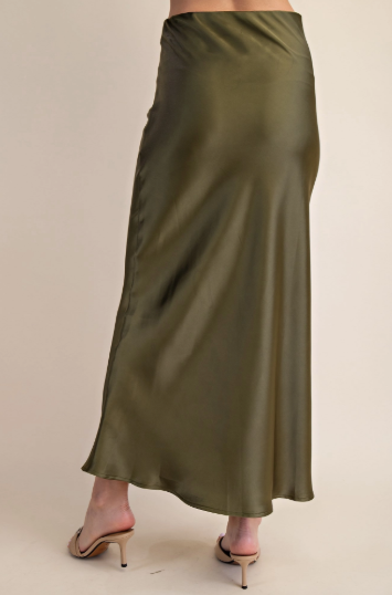 Waist Elastic Band Midi Satin Skirt