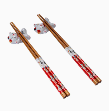 Lucky Cat Neko 2 Chopstick and Rests Set