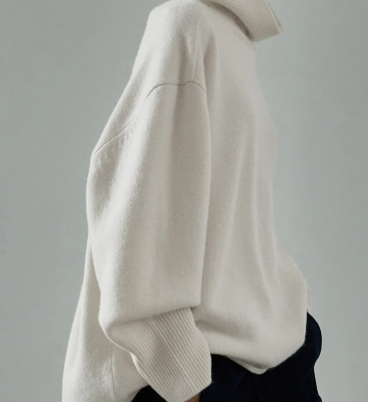 Ivory Slouch Turtleneck Sweater