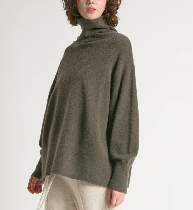 Khaki Slouch Turtleneck Sweater