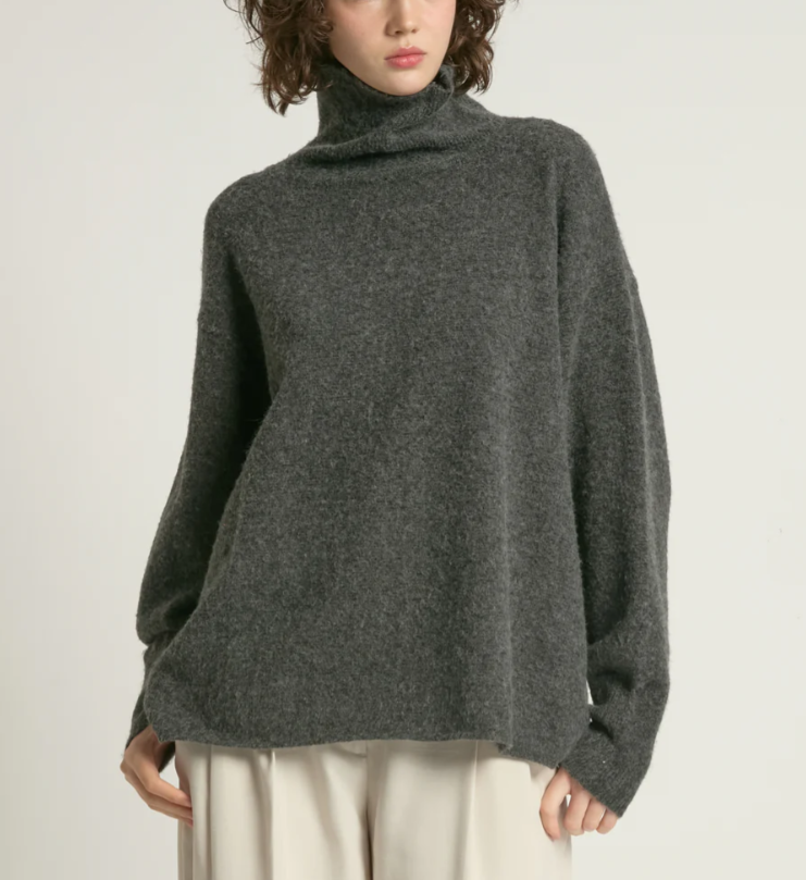 Khaki Slouch Turtleneck Sweater
