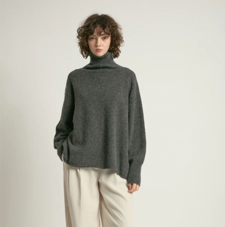 Khaki Slouch Turtleneck Sweater