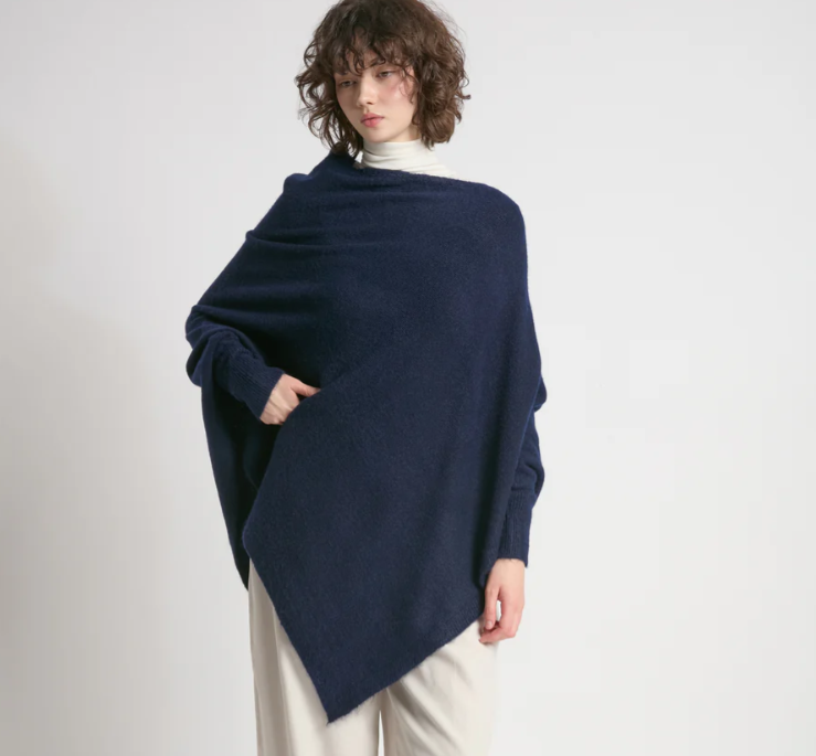 Navy Basic Triangle Poncho W/Sleeves