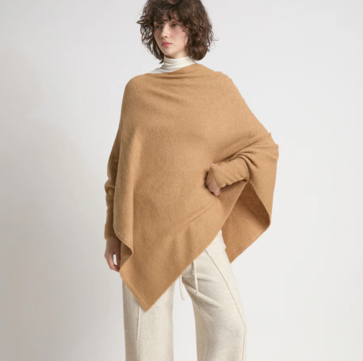 Camel Basic Triangle Poncho W/Sleeves