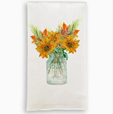 Mason Jar with Fall Flowers Kitchen Towel