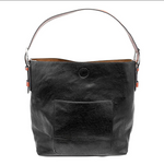 Classic Black Hobo Cedar Handle Vegan Leather Handbag
