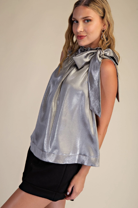 Ruffle Neck Tie Sleeveless Top