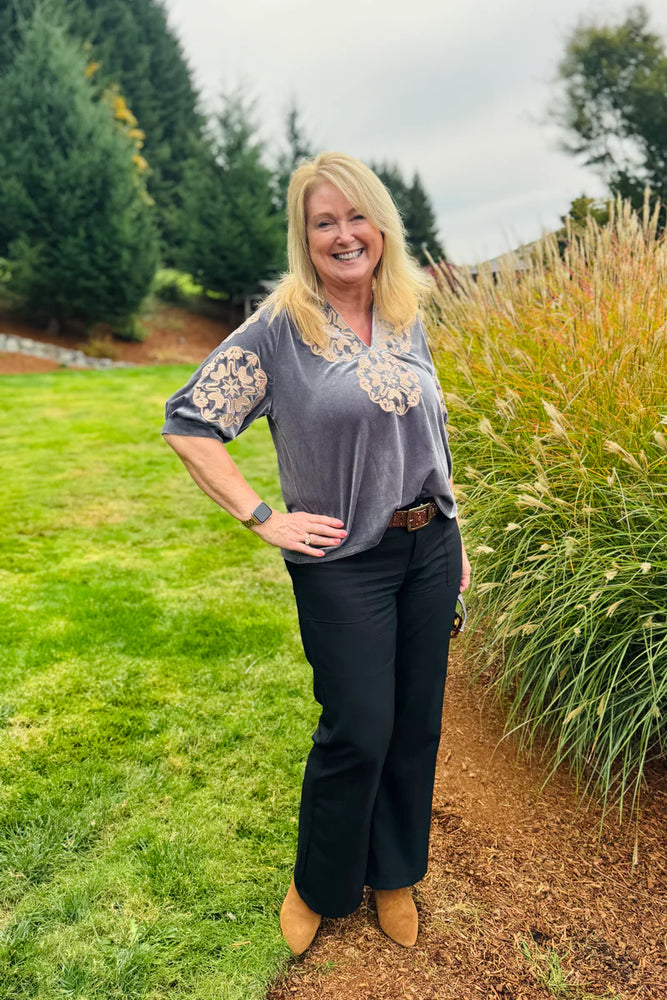 Embroidered Velvet Blouse