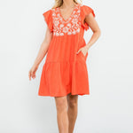 Thea Embroidered Flutter Sleeve Dress