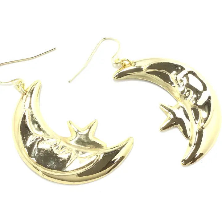 Gold Moon and Star Earrings
