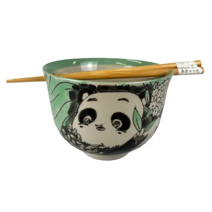 Playful Panda Donburi Bowl with Chopsticks