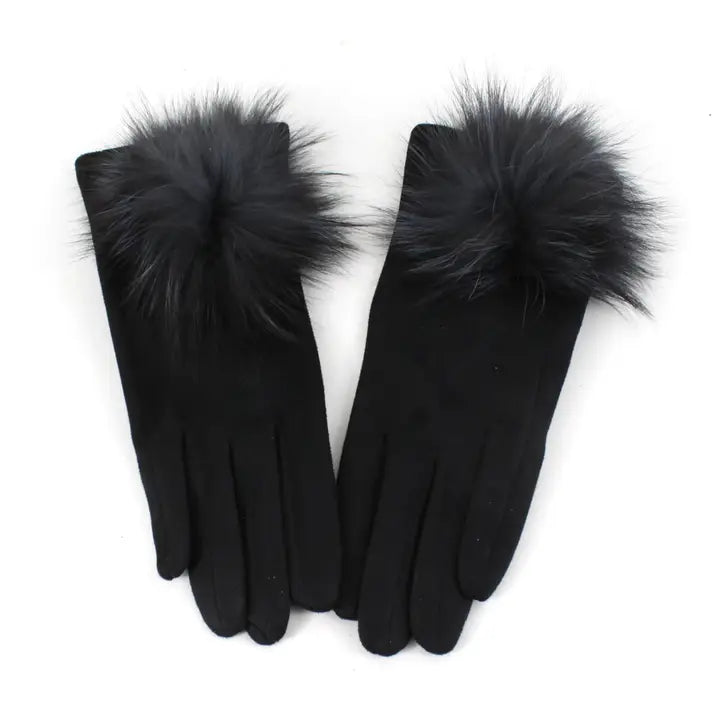 Black Pom Pom Gloves